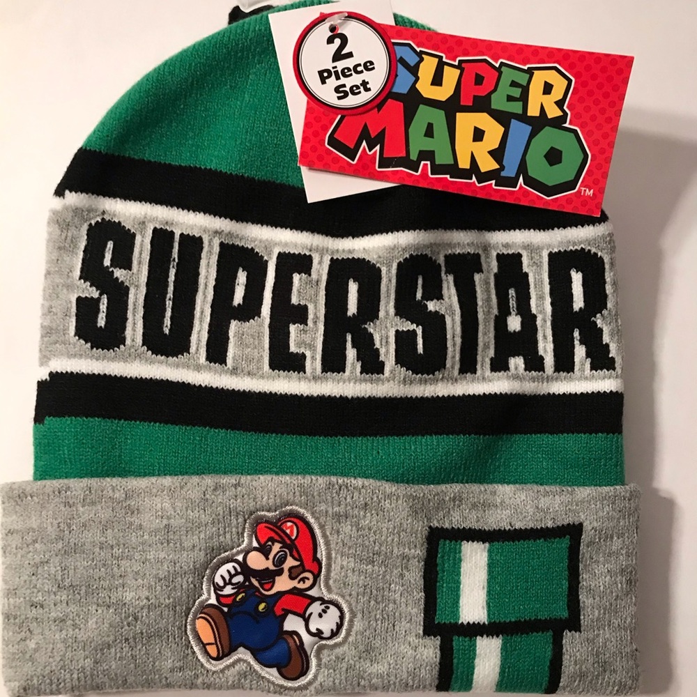 Super Mario superstar boys beanie and gloves